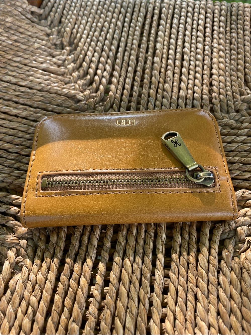 Tan Leather Card Holder with Small Logo Accent - HOBO - Picture 5 of 6